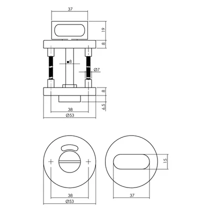 Intersteel deurbeslag set WC-/badkamerslot 63/8mm wit + deurkruk rechts RVS 4
