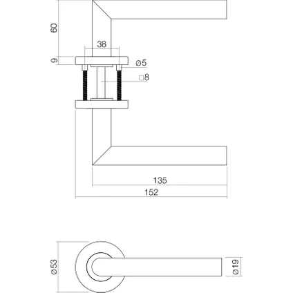 Intersteel deurbeslag set WC-/badkamerslot 63/8mm RVS + deurkruk 90° RVS 2