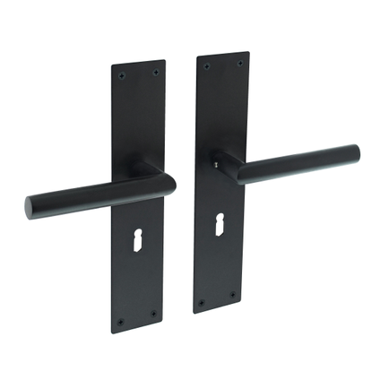 Intersteel deurklink Jura met plaat 250x55x2 mm sleutelgat 56 mm zwart