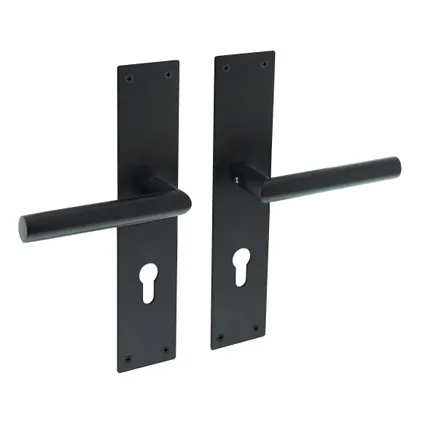 Intersteel deurklink Jura met plaat 250x55x2 mm profielcilindergat 72 mm zwart