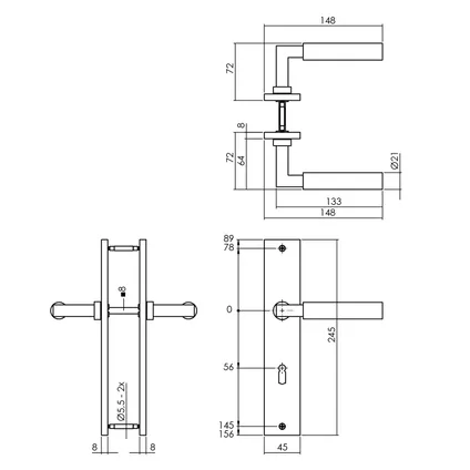 Intersteel deurklink Bau-Stil op plaat 245x45 mm sleutelgat 56 mm matzwart 2