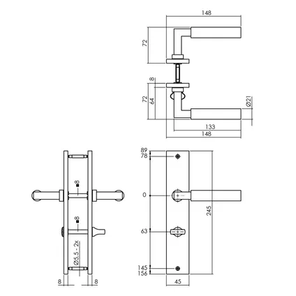 Intersteel deurklink Bau-Stil op plaat 245x45 mm WC63/8 mm matzwart 2