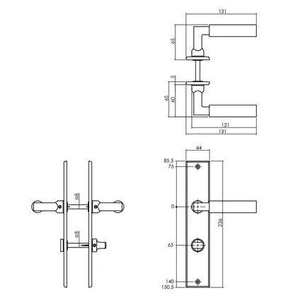 Intersteel deurklink Bau-Stil met plaat 236x44x6 mm WC63/8 mm verouderd messing 2