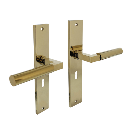 Intersteel deurklink Bau-Stil op plaat 245x45 mm sleutelgat 56 mm messing titaan PVD