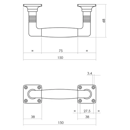 Intersteel deurtrekker Ton Basic 150mm op vierkante rozet nikkel/ebben 2