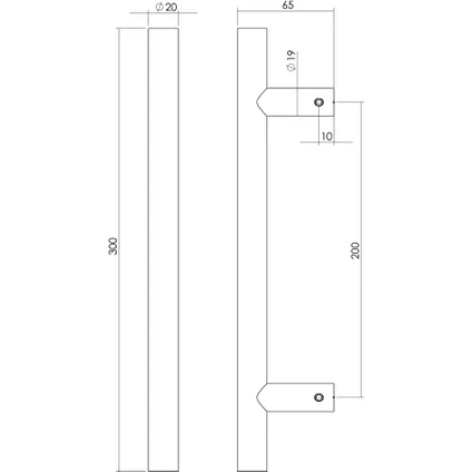 Intersteel deurgreep T-model Ø 20 mm / 300 mm matzwart 2