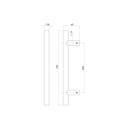 Intersteel deurgreep model T Ø 20 mm / 700 mm matzwart 2