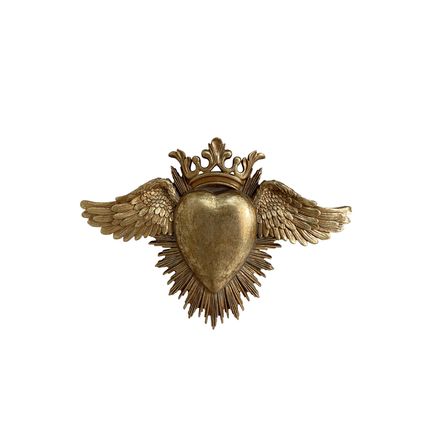 Wanddecoratie hart vleugels goud 24,5 x 17,5 cm