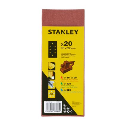 Papiers abrasifs ponceuse vibrante Stanley STA31338-QZ 93x2300mm assorti 20 pcs