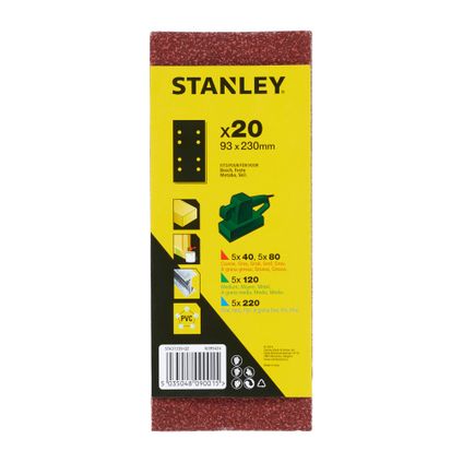Papiers abrasifs Stanley pour ponceuse vibrante Bosch STA31339-QZ 93x2300mm assorti 20 pcs