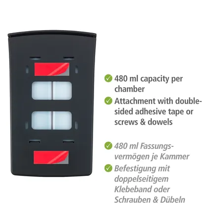 Wenko zeepdispenser/ desinfectiemiddel Tartas 2x480ml zwart 5