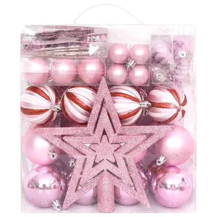 vidaXL 65-delige Kerstballenset roze/rood/wit 2
