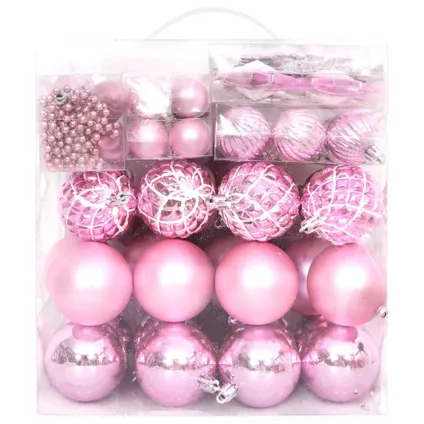 vidaXL 65-delige Kerstballenset roze/rood/wit 3