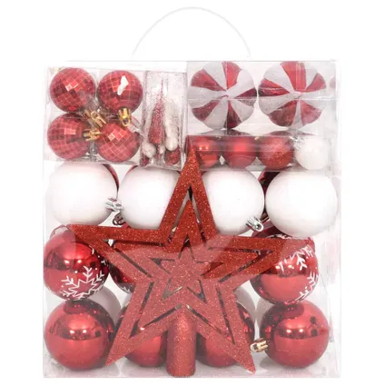 vidaXL 64-delige Kerstballenset rood en wit 2