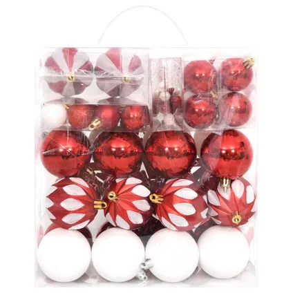 vidaXL 64-delige Kerstballenset rood en wit 3