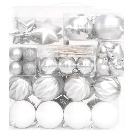 vidaXL 70-delige Kerstballenset zilver en wit 3