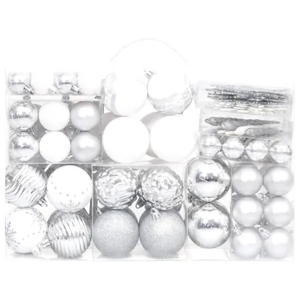 vidaXL 108-delige Kerstballenset zilver en wit 2