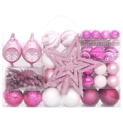 vidaXL 108-delige Kerstballenset wit en roze 2
