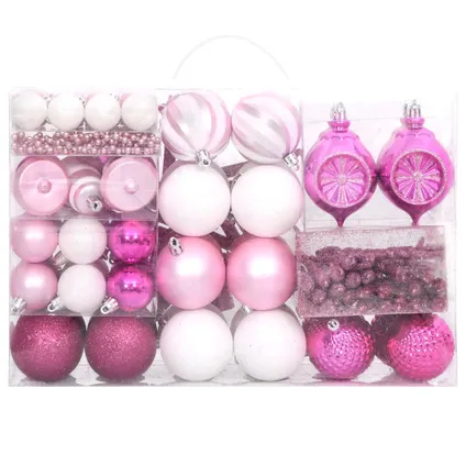 vidaXL 108-delige Kerstballenset wit en roze 3