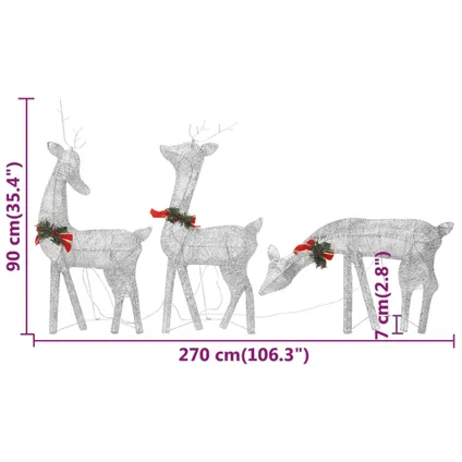 vidaXL Famille de rennes de Noël 270x7x90cm Argenté Blanc froid 10