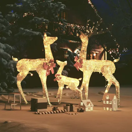 vidaXL Décoration de Noël famille de rennes Doré 201 LED 2