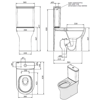 Aquavive duoblok toilet| Universele afvoer| Randloos | Verhoogd +7cm | wit 5
