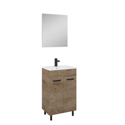 Set de meuble de salle de bains Ava 50 2D chêne et chrome