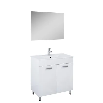Set de meuble de salle de bains Ava 80cm 2 portes blanc et chrome