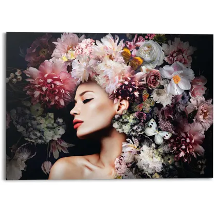 Schilderij Vrouw met bloemenhoed 140 x 100 cm