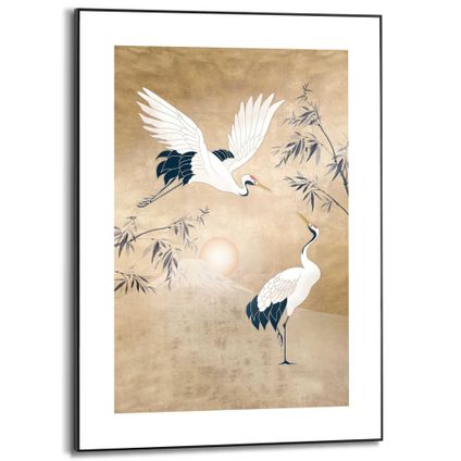 Schilderij Kraanvogels in goud Japan Slim Frame 50 x 70 cm