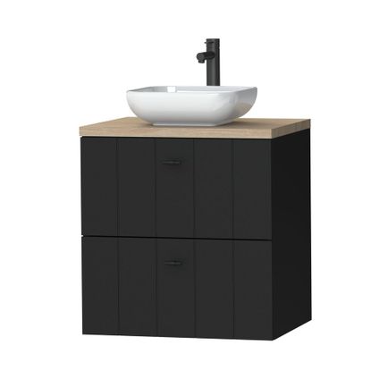 Ensemble de meubles Tiger Maryport 60 cm avec 2 tiroirs Noir mat incluant Ontario lavabo Blanc brillant