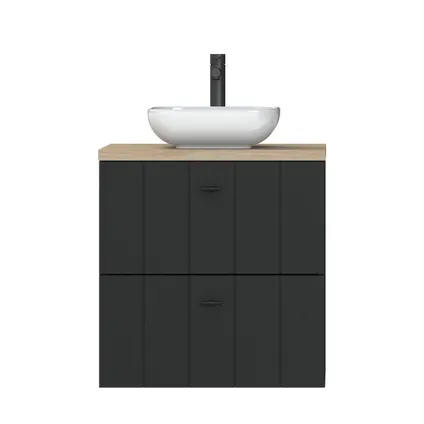 Ensemble de meubles Tiger Maryport 60 cm avec 2 tiroirs Noir mat incluant Ontario lavabo Blanc brillant 2