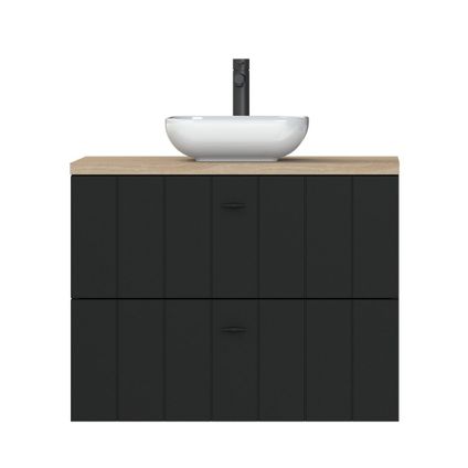 Tiger Maryport Ensemble de meubles 80 cm avec 2 tiroirs Noir mat incluant Ontario lavabo Blanc brillant