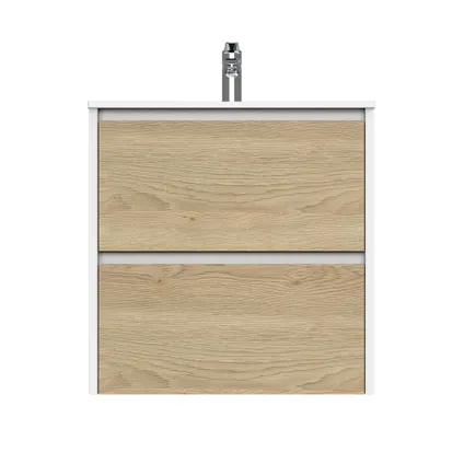 Tiger Reverse Ensemble de meubles 60 cm avec 2 tiroirs Chêne naturel / Blanc mat incluant Oval vasque Blanc mat 2