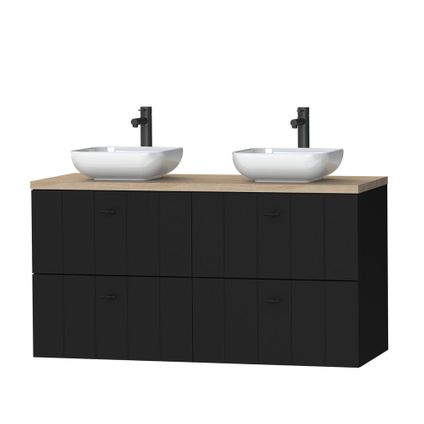 Tiger Maryport Ensemble de meubles 120 cm avec 4 tiroirs Noir mat incluant Ontario lavabo (2 pièces) Blanc brillant