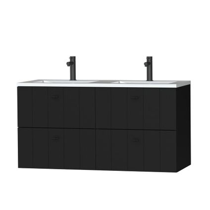 Tiger Maryport Ensemble de meubles 120 cm avec 4 tiroirs Noir mat incluant Quadro vasque Blanc brillant
