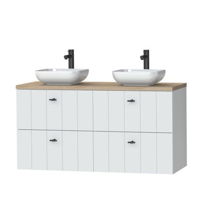 Ensemble meuble de salle de bain Tiger Maryport 120cm avec 4 tiroirs blanc mat incluant lavabo Ontario (2 pièces) blanc brillant