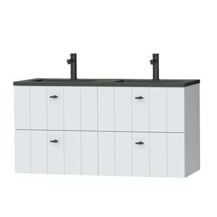 Ensemble meuble de salle de bain Tiger Maryport 120cm avec 4 tiroirs blanc mat incluant lavabo Quadro noir mat