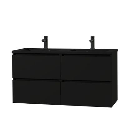 Ensemble meuble de salle de bain Tiger Loft 120cm avec 4 tiroirs noir mat avec lavabo Quadro vasque noir mat