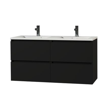 Ensemble meuble de salle de bain Tiger Loft 120cm avec 4 tiroirs noir mat avec lavabo Quadro blanc brillant