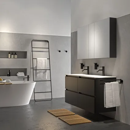 Ensemble meuble de salle de bain Tiger Loft 120cm avec 4 tiroirs noir mat avec lavabo Quadro blanc brillant 4