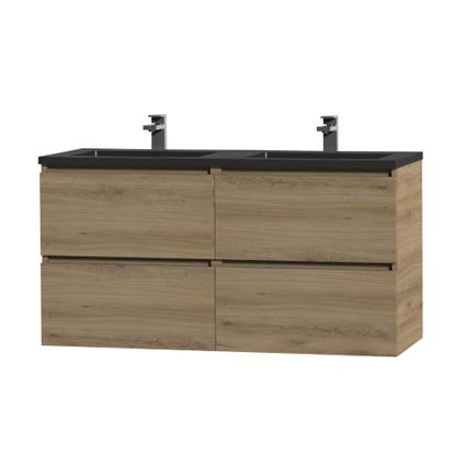 Ensemble meuble de salle de bain Tiger Loft 120cm avec 4 tiroirs chêne chalet avec lavabo Quadro noir mat