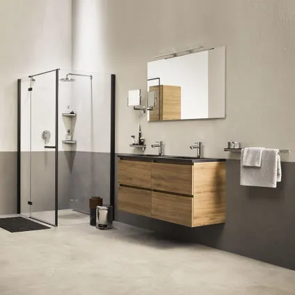 Ensemble meuble de salle de bain Tiger Loft 120cm avec 4 tiroirs chêne chalet avec lavabo Quadro noir mat 3