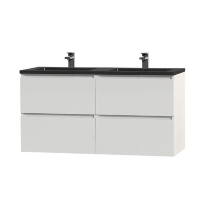 Ensemble meuble de salle de bain Tiger Loft 120cm avec 4 tiroirs blanc brillant avec lavabo Quadro noir mat