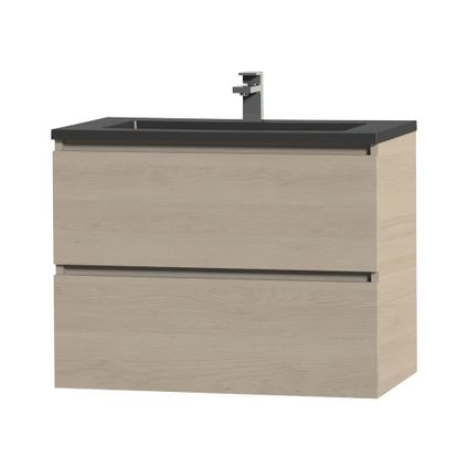 Ensemble meuble de salle de bain Tiger Loft 80cm avec 2 tiroirs chêne naturel avec lavabo Quadro noir mat