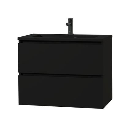 Ensemble meuble de salle de bain Tiger Loft 80cm avec 2 tiroirs noir mat avec lavabo Quadro noir mat