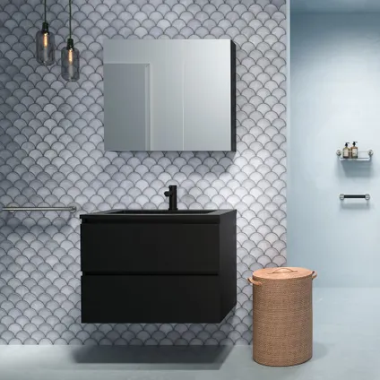 Ensemble meuble de salle de bain Tiger Loft 80cm avec 2 tiroirs noir mat avec lavabo Quadro noir mat 2