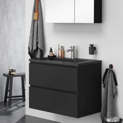 Ensemble meuble de salle de bain Tiger Loft 80cm avec 2 tiroirs noir mat avec lavabo Quadro noir mat 3