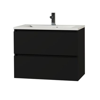Ensemble meuble de salle de bain Tiger Loft 80cm avec 2 tiroirs noir mat avec lavabo Quadro blanc brillant