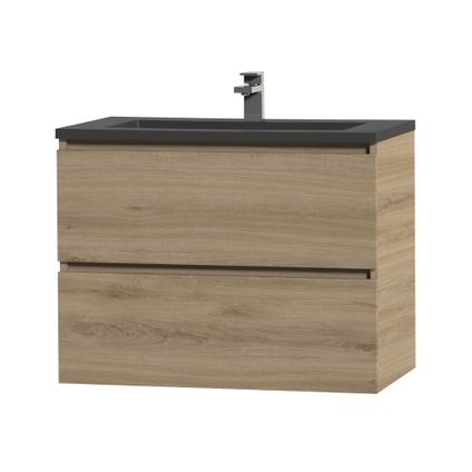 Ensemble meuble de salle de bain Tiger Loft 80cm avec 2 tiroirs chêne chalet avec lavabo Quadro noir mat